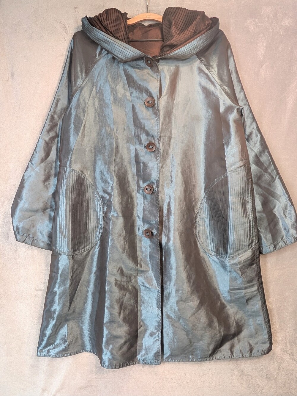 Ubu Reversible Rain Jacket Women's Medium Iridescent Teal/Brown BEAUTIFUL EUC